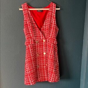 SHEIN Red Tweed Double-Breasted Mini Dress